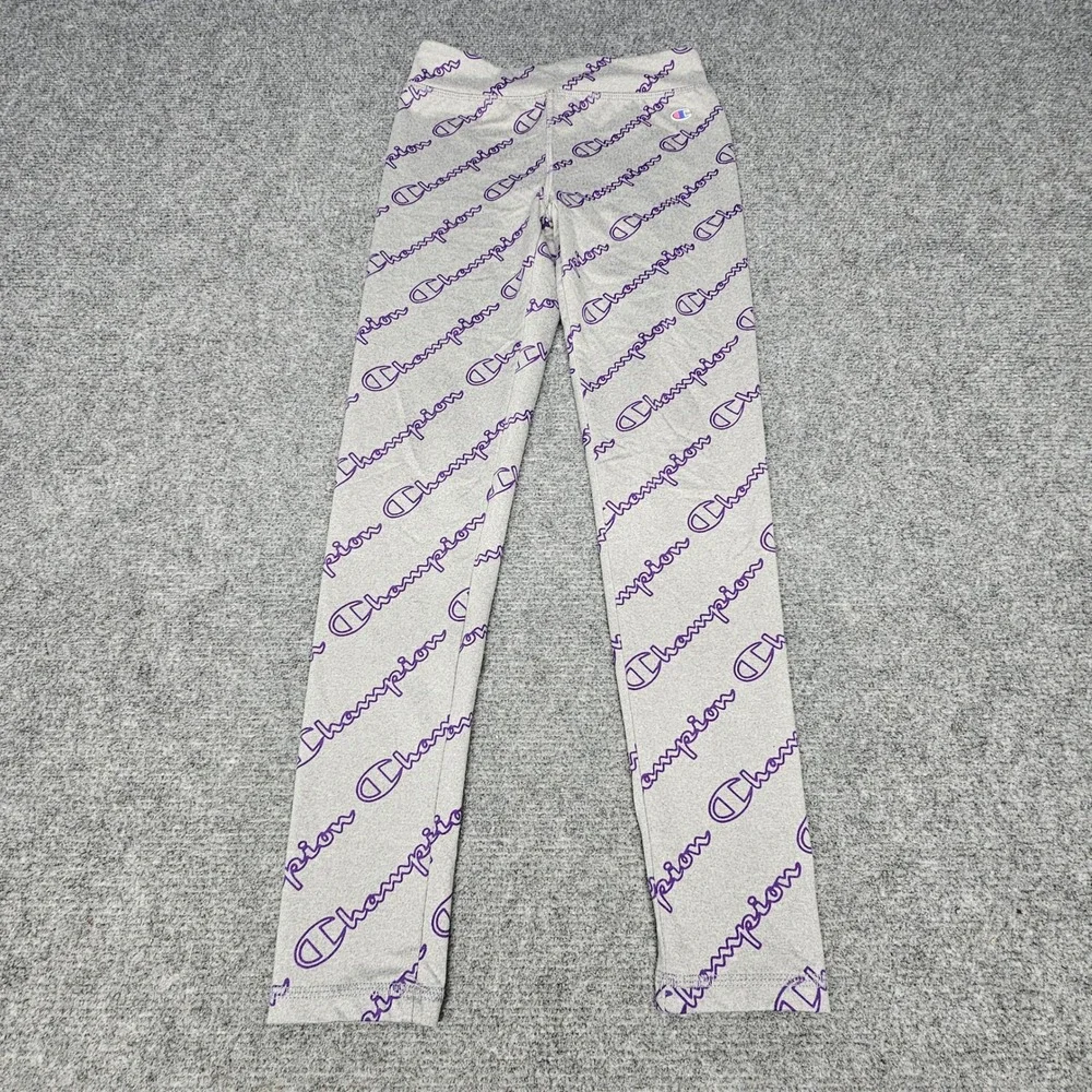 Champion Leggings Girls 10/12 Gray Purple Script Logo Retro Athletic Y2K Boho